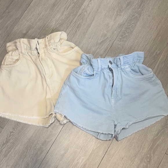 Zara Cream and Blue Distressed Shorts - Picture 1 of 6
